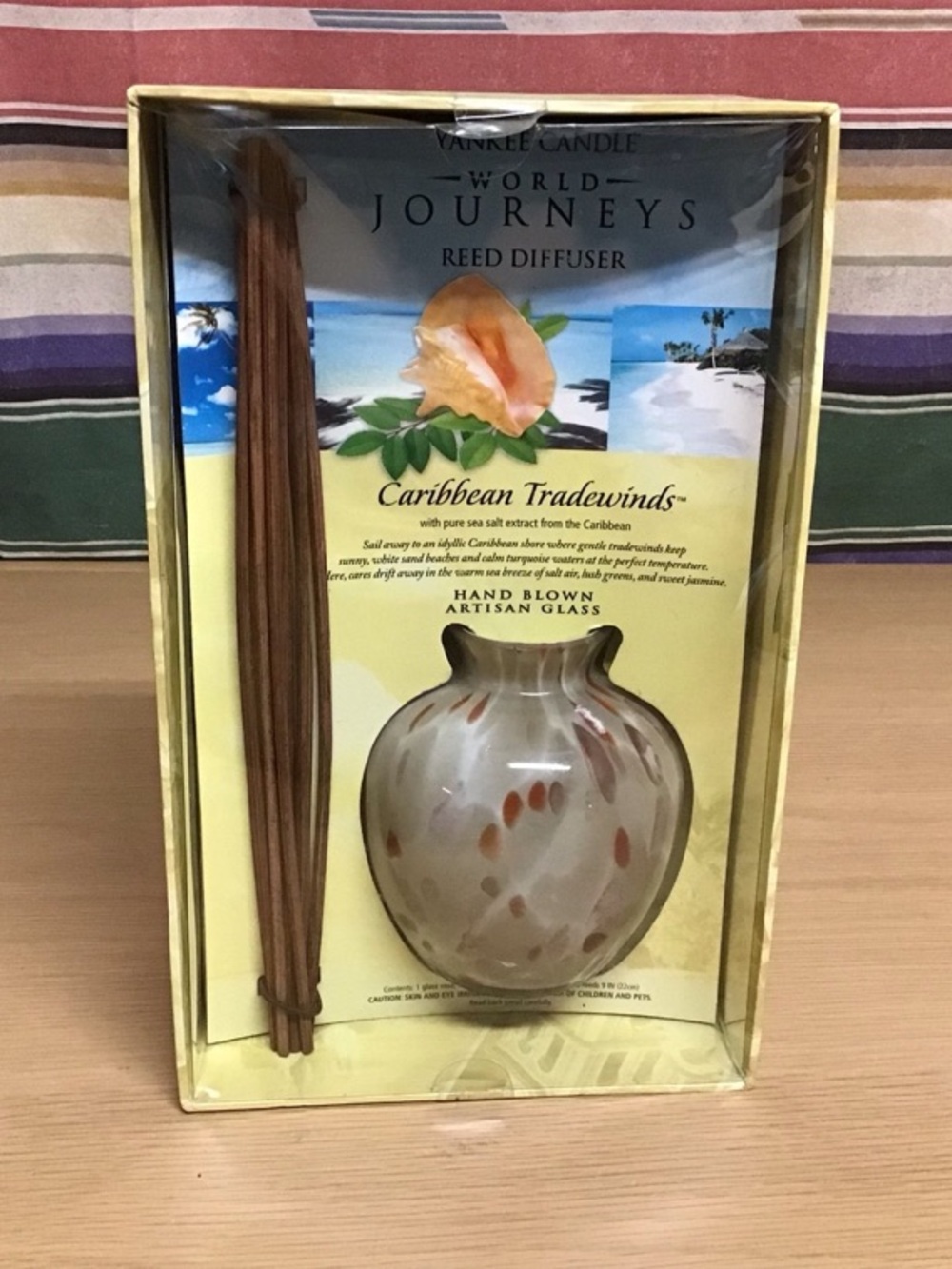New Sealed Yankee Candle World Scents Caribbean Trade winds Reed Diffuser Glass